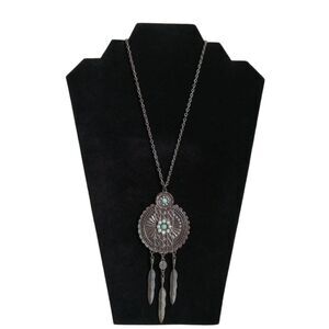 etc! Silver Toned Dreamcatcher and Feather Charms Pendant Statement Necklace